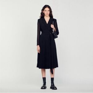 SANDRO long-sleeved V-neck dress